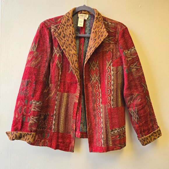 Vintage Coldwater Creek Patchwork Open Jacket Southwestern Leopard Tapestry PM - Picture 1 of 9
